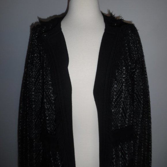 Diane von Furstenberg Sheila Metallic-Tweed Black Fringe Knit Sweater Jacket - Picture 4 of 14